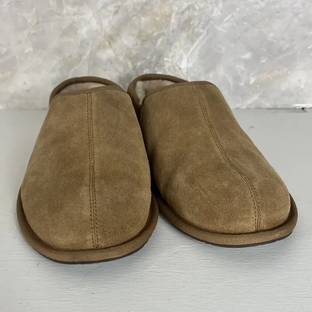 UGG Scuff Romeo Slippers Men’s Size 10 Chestnut Suede Leather Fur Moccasins